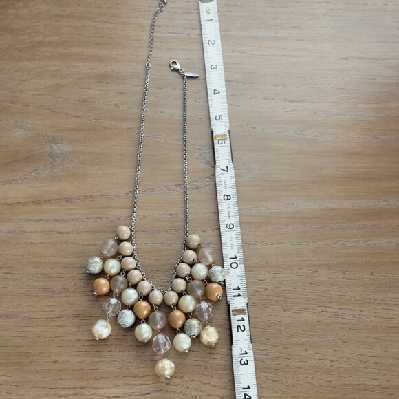 Multi-Strand Beaded Cluster Necklace Earthy Tones Champagne Cream Adjustable NY - Picture 7 of 13